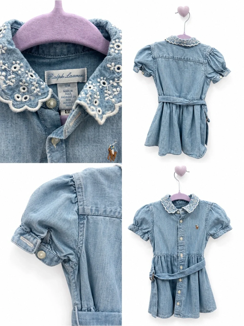 Ralph Lauren Blue Denim Embroidered Collar Shirt Dress - 12m